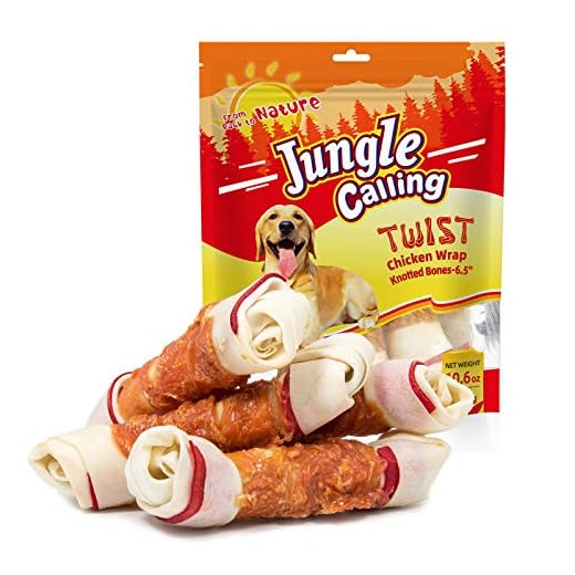 Jungle Calling Chicken Wrap Knotted Bones Dog Chews, Long Lasting Beefhide Treats Real Rawhide Bones for Large Dogs Edible Training Treats