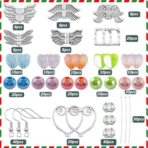 SUNNYCLUE 1 Box 10 works Christmas Earring Kits Wing Beads Guardian Angel Charm Bulk Angel Wings Charms Acrylic Bead Rhinestone Spacer Beads For Jewellery Making Kits DIY Dangle Earrings Supplies - Image 2