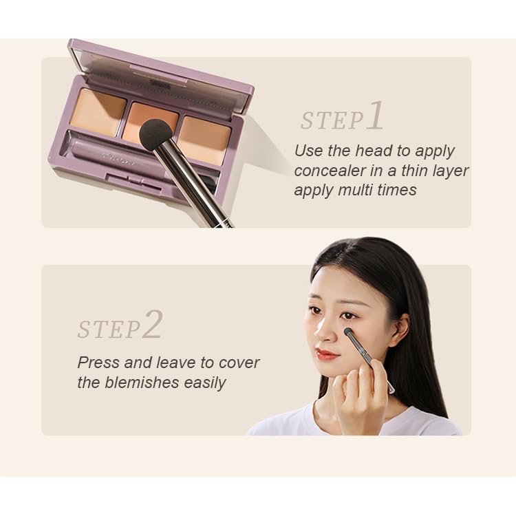 BeautyMall 1 Pack of Ermutao Double Size Concealer Sponge Brush Makeup Brush, Conceals Pimple Dark Spot Precise Removable Concealer Brush With 2 Replacement Heads., silver