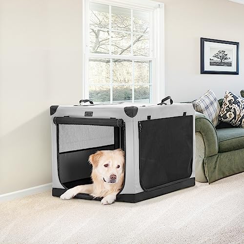 Petsfit Hundebox faltbar, Hundebox für zuhause Verstellbarer Stoffbezug mit Spiraleisenrohr, Hundetransportbox Auto Stoff für große mittlere kleine Hunde,Leicht zu Verstauen