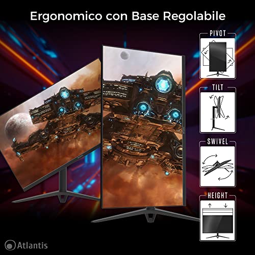 ATLANTIS Monitor 27 pollici Gaming 165Hz 180Hz OC, schermo 27", Full HD 1920x1080, HDMI e DP, MULTIMEDIALE, FreeSync, alzabile inclinabile, pivot risposta 5ms, Contrasto 3000:1, Angolo 178/178 - Monitor - Immagine 5