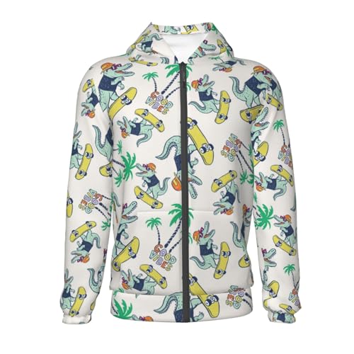 Skateboard Cartoon Crocodile Kids Pullover Hoodies Boys Zip Up Sweatshirts Girls Athletic Clothes with Pocket2