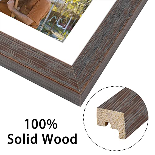 Golden State Art, 8X10 Distressed Gray Brown Collage Picture Frame - White Mat For (2) 4X6 Pictures - Wood Molding - Easel Stand For Tabletop - D-Rings For Wall Display #TOP4