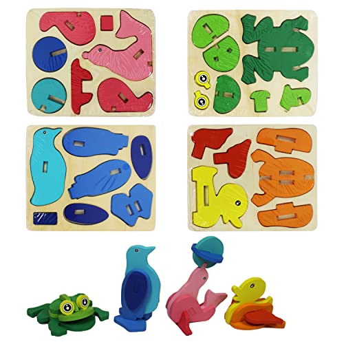 3D Wooden Puzzles Educational Diy Wooden Toy | 4 Pack Puzzle Assemble Your Own Sea Animals For Toddlers And Kids. Fun Shapes And Colors. #TOP27