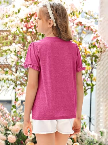 Image of Ebifin Girls Short Sleeve Tops Kids Peplum Babydoll T Shirts Tees 4-15Y | Girls T-Shirts, Crew neck Short Sleeve Shirts, Casual Tunic Tops, Cute Blouses, Summer Tees, Ruffle Hem, Loose fit