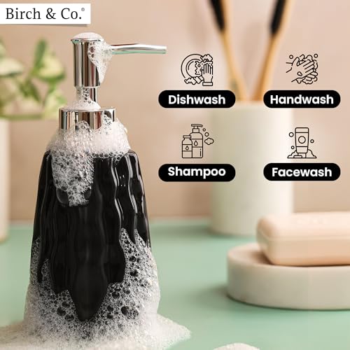 Image of Ceramic Soap Dispenser for Wash Basin - Handwash Dispenser Bottle - Leak-Proof Design with Silver Glossy BPA-Free Pump, Velo, Black, Pack of 2,SoapDispenser VeloCombo BlackBlack