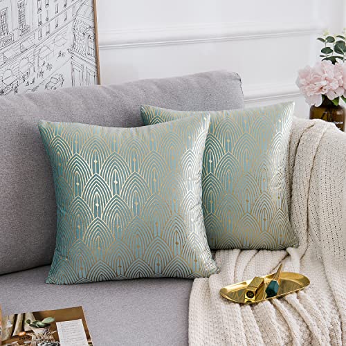 Allmarkhomes 2Er Set Samt Kissenbezug Geometrie Kissenbezüg Modern Zierkissenbezug Dekorative Sofakisse Grün Kissenhülle 40*40Cm Weicher Dekorativer Zierkissenbezüge Für Sofa Cover