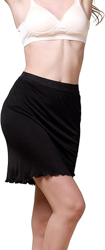 Vestido corto de seda para mujer con ribete de encaje, cintura corta, anti adherencia, sin costuras, para debajo del vestido