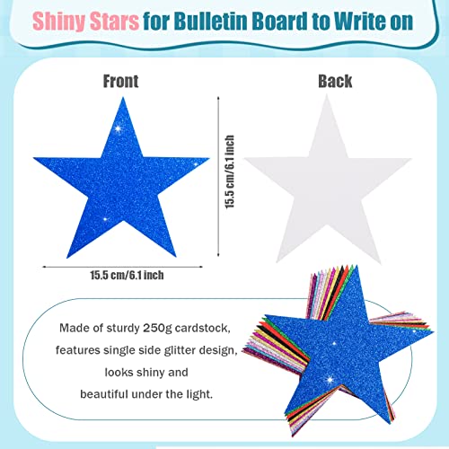 Image of 120 Pcs Glitter Star Cutouts Paper Star Confetti Cutout Assorted Color Glitter Stars Cutouts 6 Inch Large Glitters Stars Decoration for Christmas Classroom Bulletin Board Wall Party Supplies,12 Colors