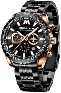 MEGALITH Herrenuhr Militär Schwarz Armbanduhr Edelstahl Große Chronographen Wasserdicht Business Uhren fur Männer Kleid Leuchtend Analog Datum