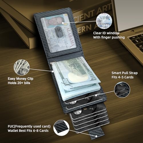 Genuine Leather Slim Wallet for Men, RFID Blocking Bifold Design with Money Clip and 12 Card Slots (Black)2