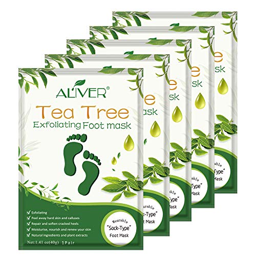 Foot Peel Mask - (5 PACK) Foot Mask for Dry Dead Skin, Callus, Repair Rough Heels - Make Your Feet Baby Soft & Get Smooth Silky Skin - Natural Treatment(Tea Tree)