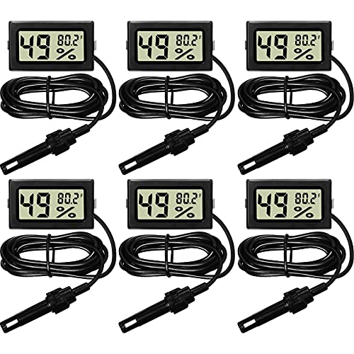 Weewooday Mini Digital Temperature Humidity Meters Gauge with Probe Gauge LCD Fahrenheit Display Thermometer Hygrometer for Incubator Reptile Plant Greenhouse Chicken Coop Garden(Black, 6 Pieces)
