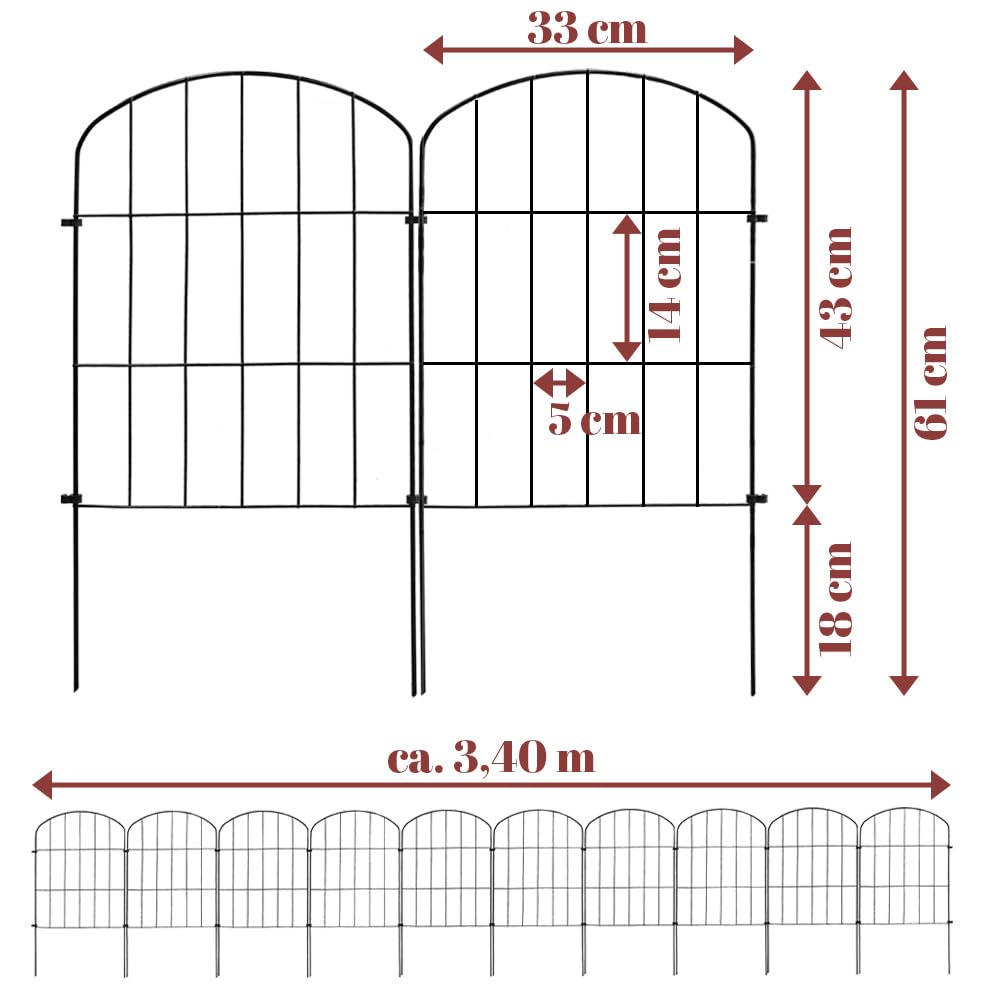 Recinzione da Giardino a innesto 10 Elementi di Recinzione per Cani in Metallo 43 cm Recinzione a Rete Nero