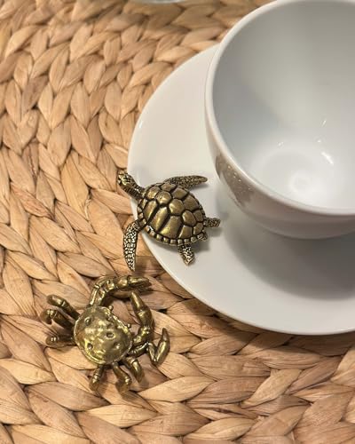 2PCS Mini Turtle & Crab Sculptures: Antique Brass Figurine Set - Handmade Zen Bookshelf Decor | Coastal Desk Statue Gift for Women, Office, Mantel - Image 6