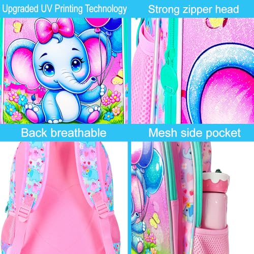 Image of CCJPX 3PCS Backpack for Girls, 16 inchElephant Bookbag with Lunch Box, Kids Water Resistant Elementary School Bag for Preschool Kindergarten Toddler