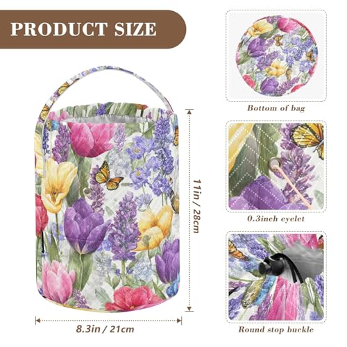 Image of ElliTarr Crochet Bag Yarn Bag with Handle Portable Knitting Project Bag Travel Yarn Storage Organizer Holder Case Tulips Lavenders Purple Butterfly