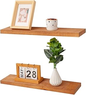 Coral Flower Floating Shelves Rustic Wood Wall Shelf Handmade, Set of 2