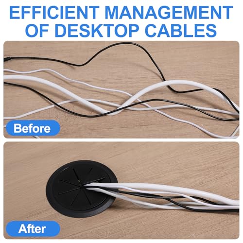 2 Pcs Desk Grommet 3.5" (90 mm) Detachable Flexible Desk Hole Cover for Cables Black ABS Plastic Grommet Hole Cover Cable Management for Office Home Table Through Countertop Wires Cables by Hpmjz - Image 5