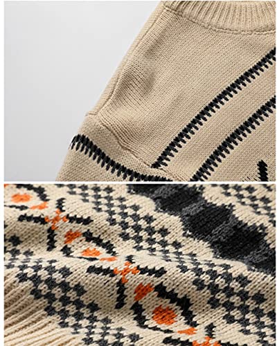 Autumn Vintage Acrylic Warm Sweater Pullovers Men Winter O-Neck Thick Check Pattern Sweater3