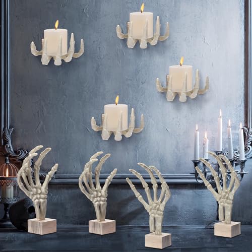 Weysat 8 Sets Halloween Skeleton Hands Decor with Wood Base