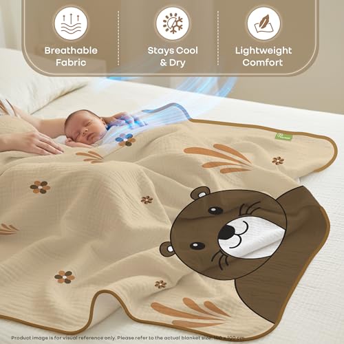 Image of R for Rabbit Softkins Muslin Quilt Blanket for Newborn Baby 3 Layers Muslin Cotton Fabric All-Season Soft Breathable Lightweight & multipurpose Reversible Dohar, 100 x 100 cms, 0+ Months (Teddy Beige)