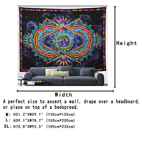 Galoker Trippy Tapestry Sun And Moon Tapestry Colorful Bohemian Mandala Hippy Tapestry Psychedelic Celestial Tapestry Wall Hanging For Home Decor(H51.2×W59.1 Inches) #TOP6