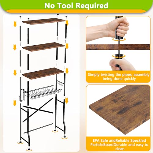 Over-The-Toilet-Storage-Shelf4-Tier-Bathroom-Organizer-Cabinet-Rack-And-Storage-Over-Toilet-With-Shelf-Waterproof-Feet-Pad-And-BasketMultifunctional-Space-Saver-Freestanding-Bathroom-ShelvesBrown