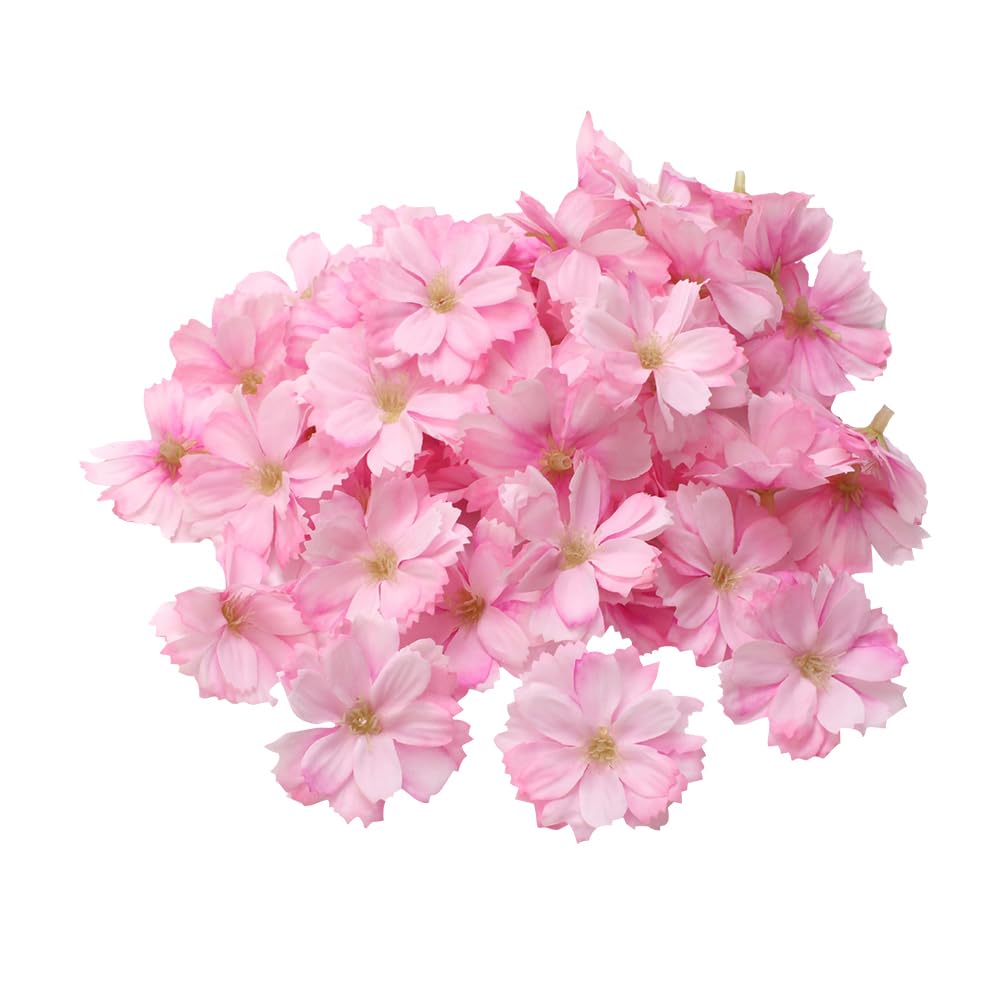 50 Pcs Artificial Plum Blossom Faux Flower Heads - Cherry Blossom Petals Flower Decorations Pink