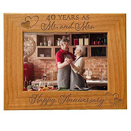 Our 40Th Wedding Anniversary Picture Frame - 40 Year Anniversary, 40 Years Of Marriage, Engraved Natural Wood Photo Frame Fits A 5X7 Horizontal Portrait, Tabletop Or Hanging Wedding Picture Frame #TOP17