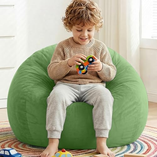 Image of Stuffed Animal Storage Bean Bag Chair Cover for Kids (No Filler), Soft Comfy Velvet Beanbag Chair Cover Machine Washable,Kids Bean Bag Chair with Handle for Living Room Bedroom Dorm,Lime Green