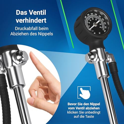 Optio Cycle Dämpferpumpe Fahrrad 600 PSI / 40 Bar – Hochdruck Federgabelpumpe mit Manometer | Gabelpumpe Fahrrad für MTB Federgabel & Dämpfer | Stoßdämpferpumpe für Fox, Rockshox, Manitou