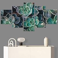 SIGNWIN 5 Panel Canvas Wall Art Green Succulents for Home Decorations Ready to Hang - 60