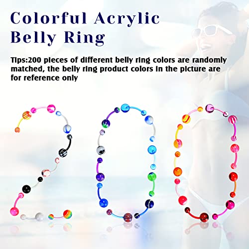 Junkin 200 Pcs Belly Button Rings Bulk Colorful Belly Rings Button Banana Navel Barbell Acrylic Body Piercing Jewelry for Women4