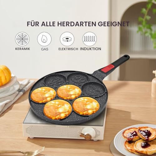 RANX INGST 7-Loch Pancake Pfanne für Induktion, Abnehmbarer Griff, Schwarz – Ansicht 4