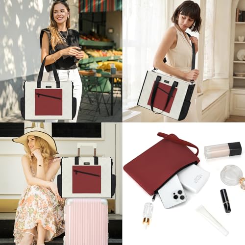 Image of IBFUN Utility Tote Bag with 24 Pockets, Large Teacher Tote for Women with Laptop Compartment, Travel Tote Bag with Zip Top