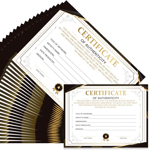 EYxsaxenk Certificate of Authenticity - 24Pcs 5x7 Inch Black Gold Foil Premium Certificates for Collectible Artwork Artist Artisan Handicraft Worker Achievement Award Photography Art Exhibition Supply