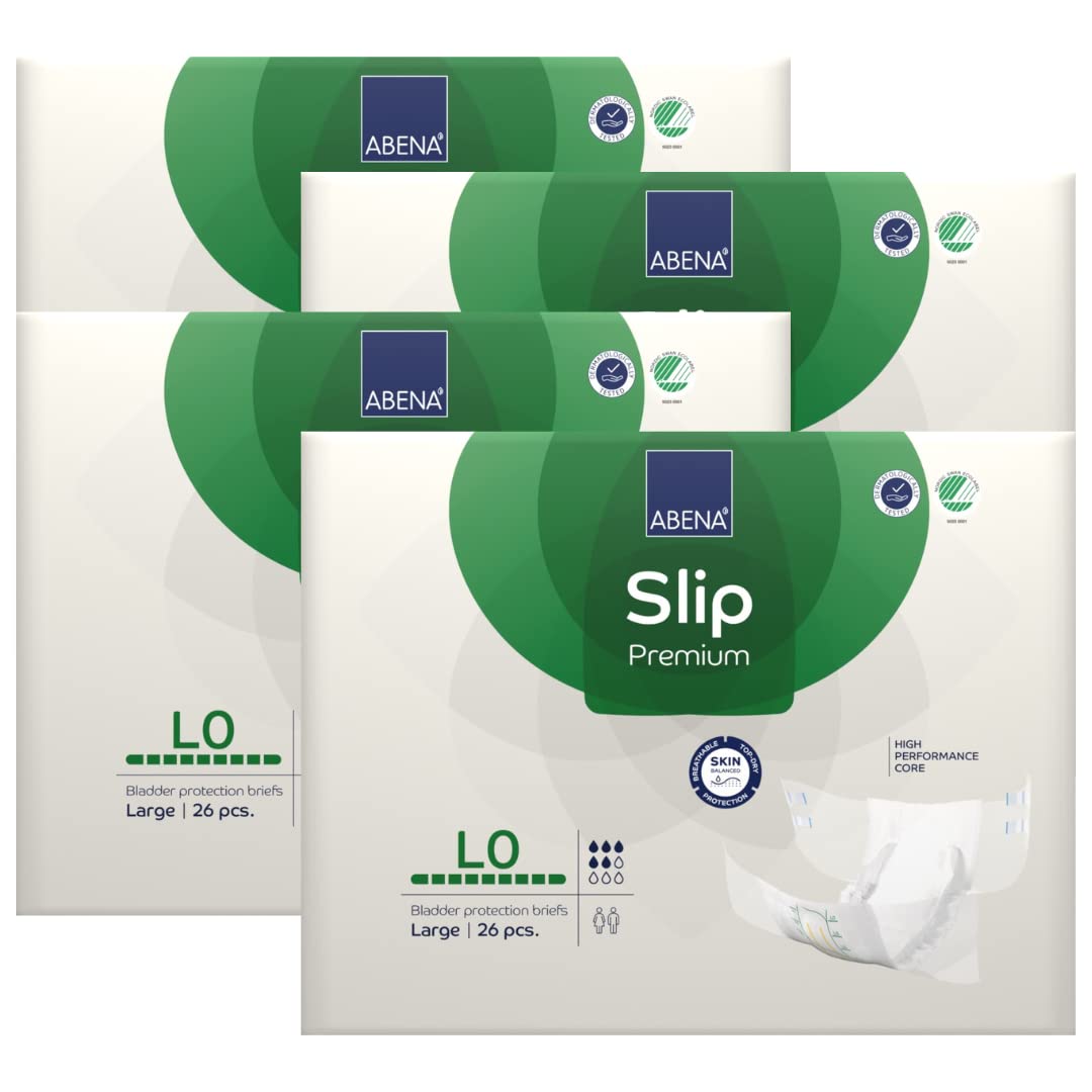 ABENA Slip Premium All-In-One Incontinence Protector - Eco-Labelled, Large (100-150cm Waist), 2000ml Absorbency, 4x 26PK (Men & Women)