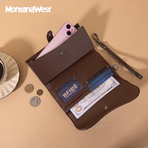 Image of Montana West Wallets for Women Large Phone Wristlet Wallets Trifold Money Organizers with Coin Purse and Wrist Strap