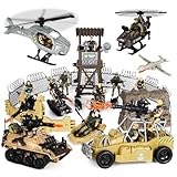 UFLJPKS Army Toys, Kids Military Battle Playset with Army Men Action Figures, Army Vehicles, Tank, Truck, Boat, Motorcycle, Helicopter, Soldiers Weapons Accessories, Boys Great Military Gift Toy