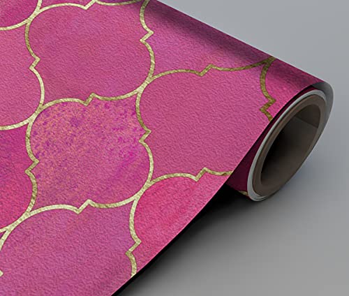 Image of DWELLSINDIA Dark Pink Moroccan Floral Tile Wallpaper for Home Decoration | Self Adhesive Peel & Stick, Thick Textured Premium Paper | Waterproof, Scratch Resistant | Bedroom & Living Room | 41x244 cm