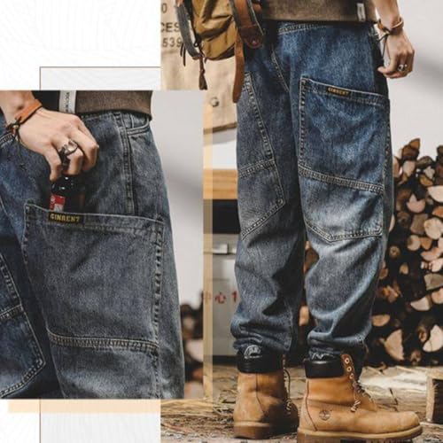 HZCX FASHION Men Hip Hop Steampunk Baggy Jeans Y2K Streetwear Pants Vintage Rock and Roll Cargo Denim Pants with Big Pockets3