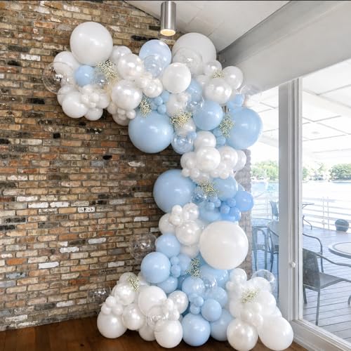 Image of Blue and White Balloons, 12 Inch Blue White Clear Balloon, Pastel Blue