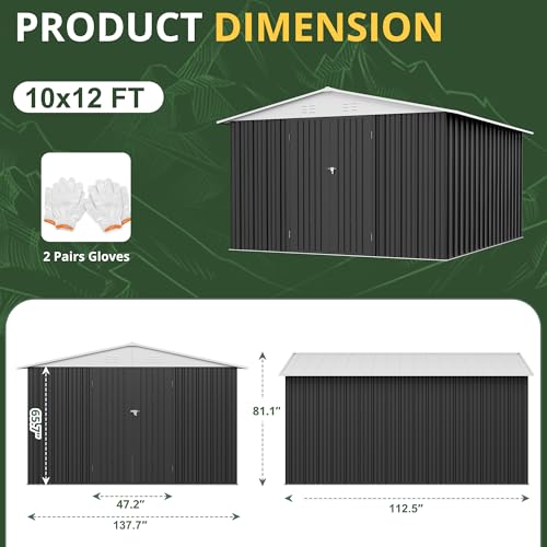 Image of AirWire 10x12 FT Outdoor Storage Shed, Metal Garden Shed with Updated Frame Structure and Lockable Doors, Heavy Duty Weatherproof Tool Sheds for Backyard Garden Patio Lawn, White