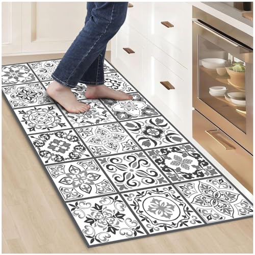 Alfombras Vinilicas para el Hogar 240 x 60 Negra - Alfombra Vinilica Cocina Resistente y Antitropiezos - Alfombra Cocina Lavable Antideslizante para Interior/Exterior - Alfombras de Vinilo Esponjosas