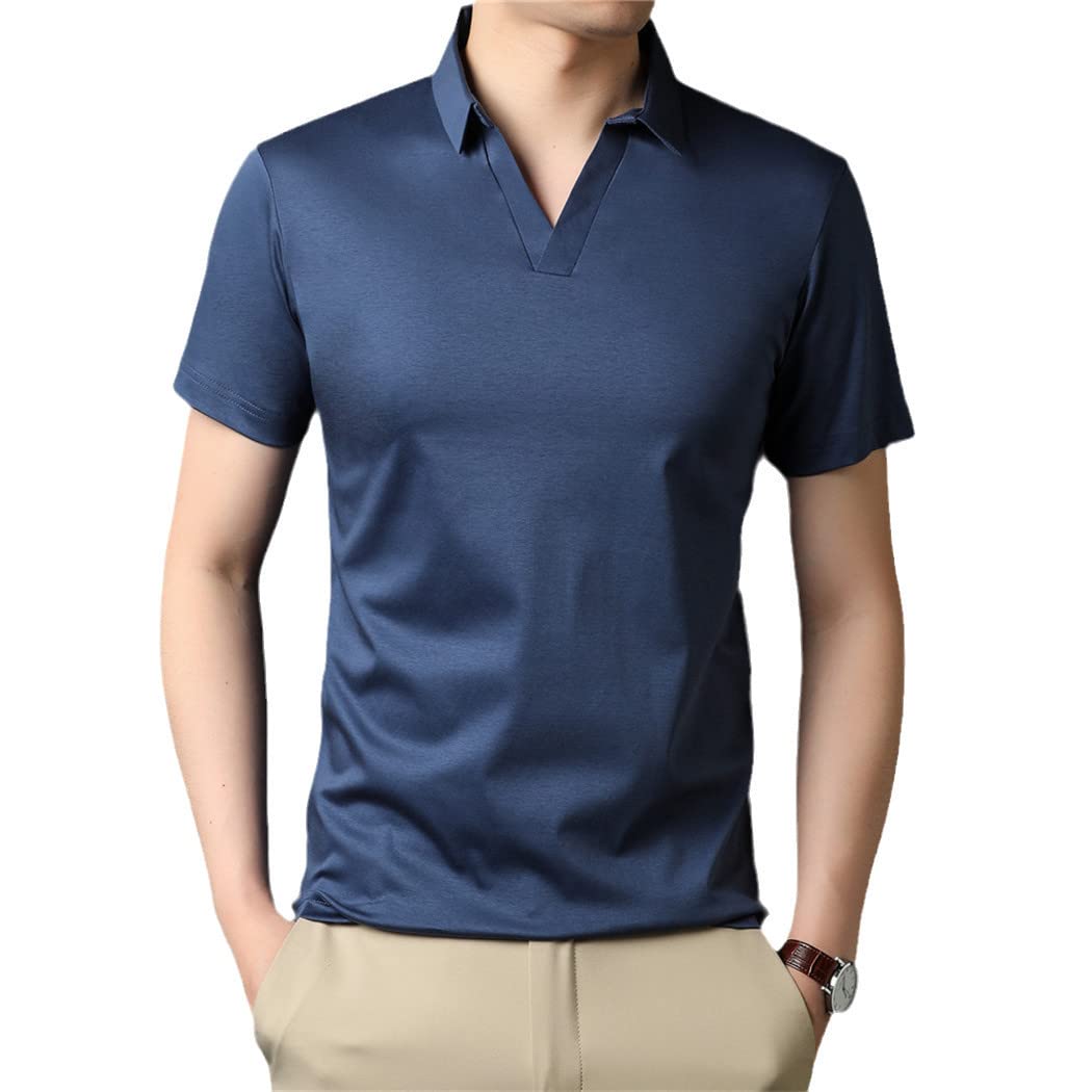 Polo d'été cool de qualité supérieure 100% pur coton bleu ajusté - 7