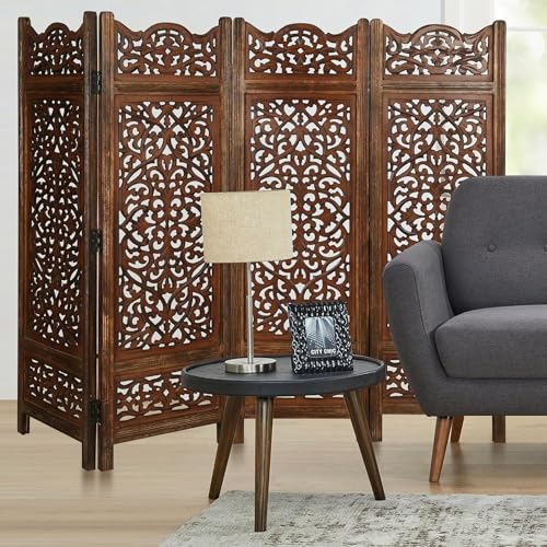 Image of Classic Wood and Craft Wooden Room Divider Partition for Living Room, Privacy Partition, Partition Wall, Divider for Makeup Studio /Office (4-P - 4FT - Curved Shape)