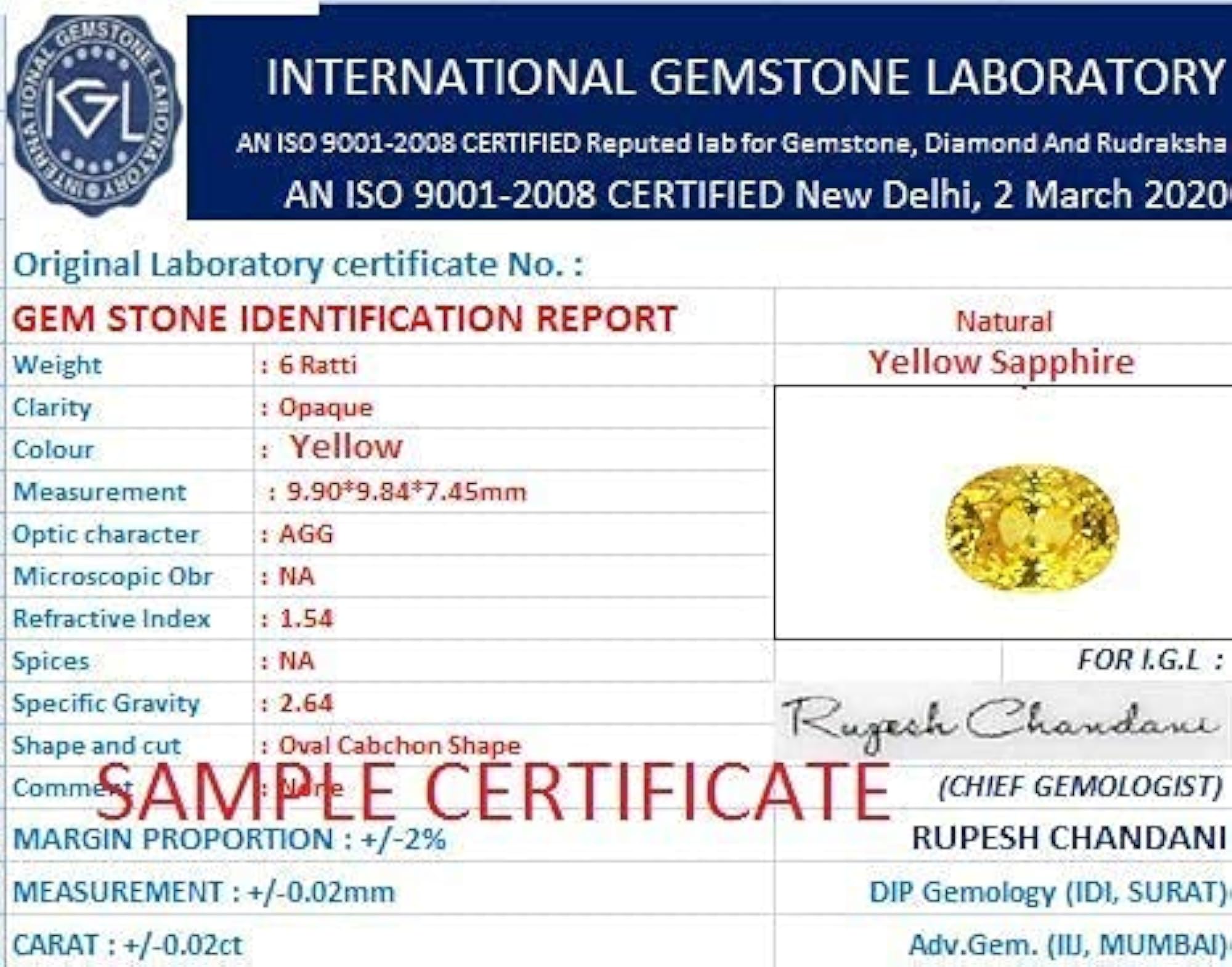 5.30 Carat Yellow Sapphire Gemstone Certified Ring