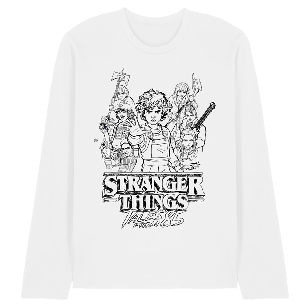 Stranger Things Tales from 85 Group Sketch Unisex Long Sleeve T Shirt, White, Large