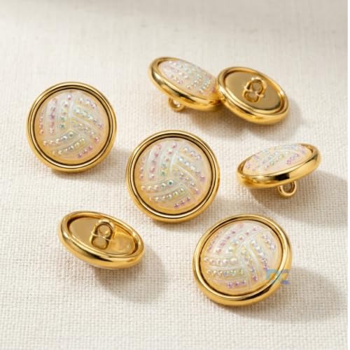 Image of Pack of 12 Cream White Color with Golden Edges Buttons Diameter 18 mm,(28L) for Sherwanis, Waist Coat for Men and Art and Craft Round Buttons